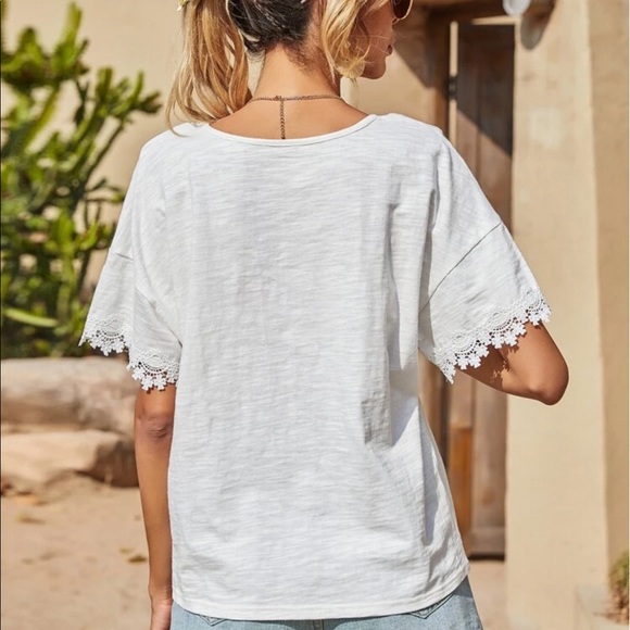 WHITE LACE INSERT DROP SHOULDER TEE - Picture 2 of 7